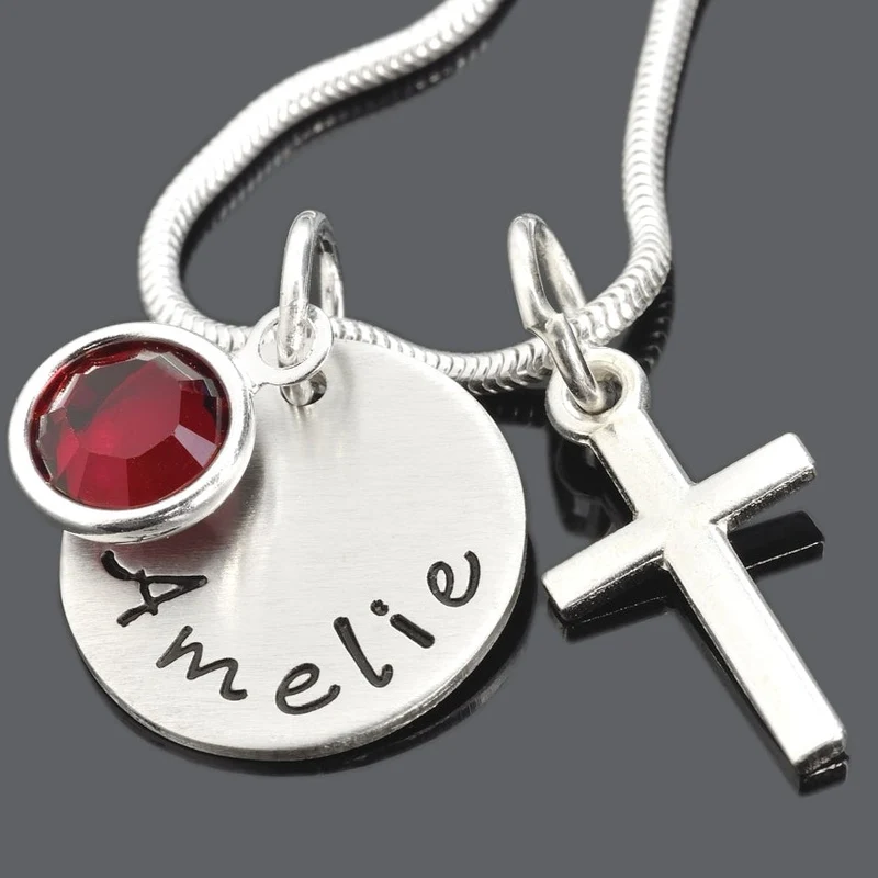 TAUFKETTE 925 SILBER NAMENSKETTE TAUFE MÄDCHEN SCHMUCK GRAVUR KREUZ