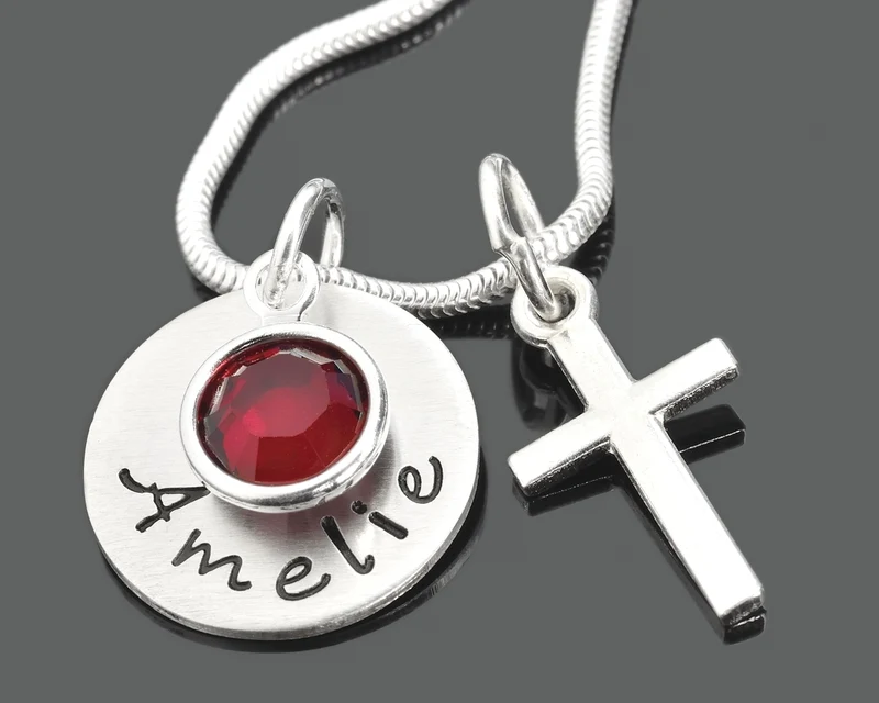 TAUFKETTE 925 SILBER NAMENSKETTE TAUFE MÄDCHEN SCHMUCK GRAVUR KREUZ