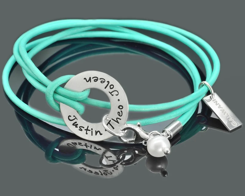 ARMBAND MIT GRAVUR, LEDERARMBAND TÜRKIS, NAMENSARMBAND