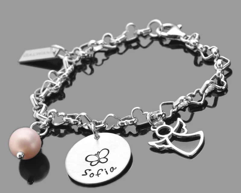 SILBERARMBAND MIT NAMEN, ENGEL SCHMUCK, SCHUTZENGEL ARMBAND