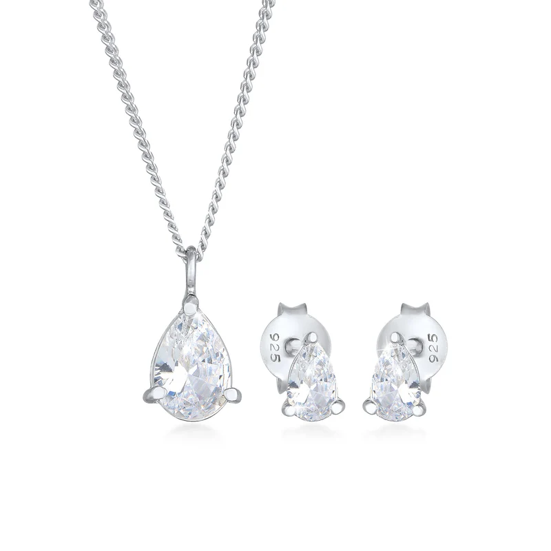 Schmuckset Tropfen | Zirkonia ( Weiß )