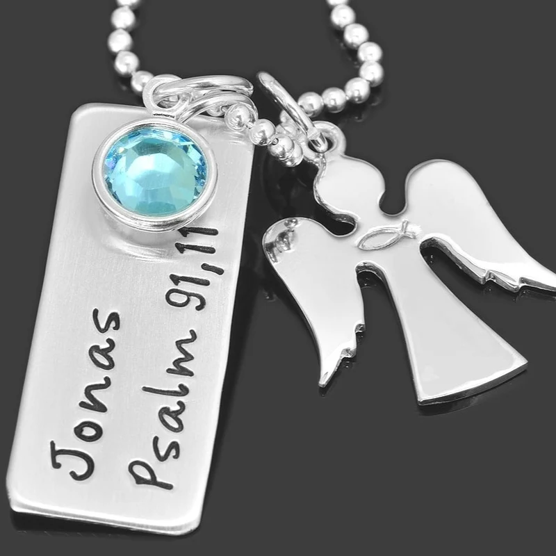 SILBERKETTE TAUFE NAMEN TAUFSCHMUCK ENGEL TAUFKETTE GRAVUR TAUFGESCHENK