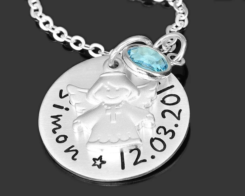 TAUFKETTE JUNGEN GRAVUR TAUFSCHMUCK 925 SILBER NAMEN SCHMUCK TAUFE ENGEL