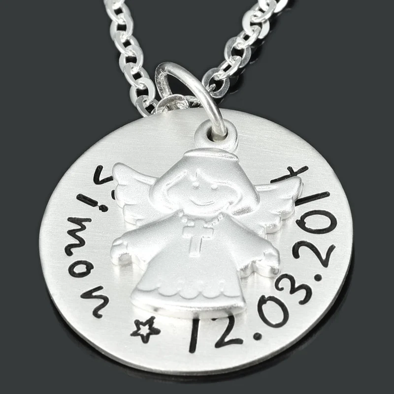 TAUFKETTE 925 SILBER JUNGS GRAVUR, ENGEL TAUFE SCHMUCK ENGEL HALSKETTE