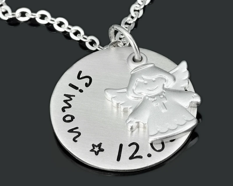 TAUFKETTE 925 SILBER JUNGS GRAVUR, ENGEL TAUFE SCHMUCK ENGEL HALSKETTE