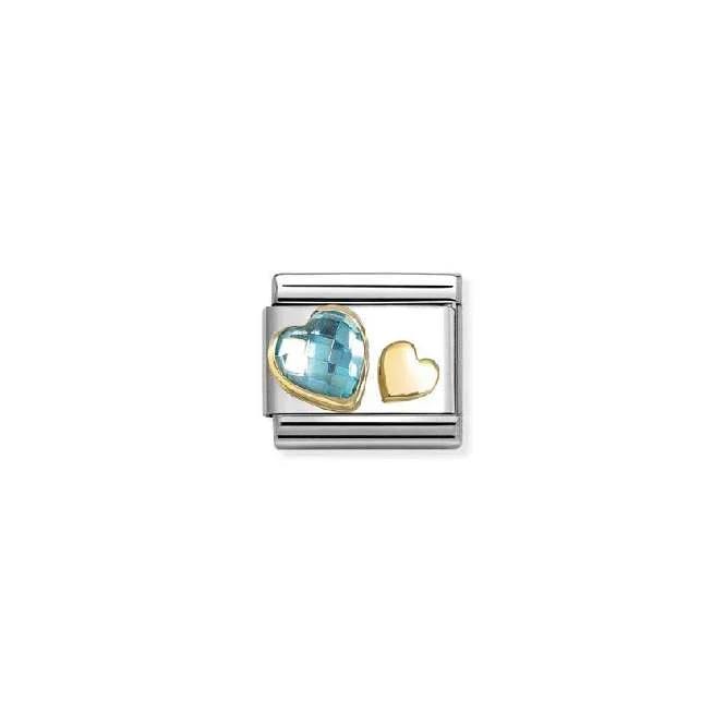 Classic Gold and CZ Facetted Light Blue Heart Love & Hearts Charms