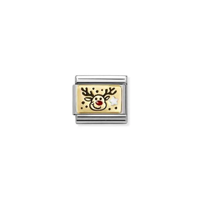 Classic Gold and Enamel Reindeer Red Nose Christmas Charms