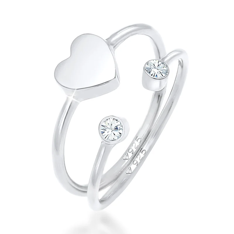 Ringset Herz | Mit Kristallen von Swarovski® (Weiß)
