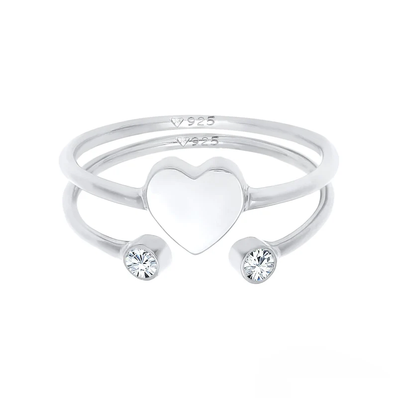 Ringset Herz | Mit Kristallen von Swarovski® (Weiß)