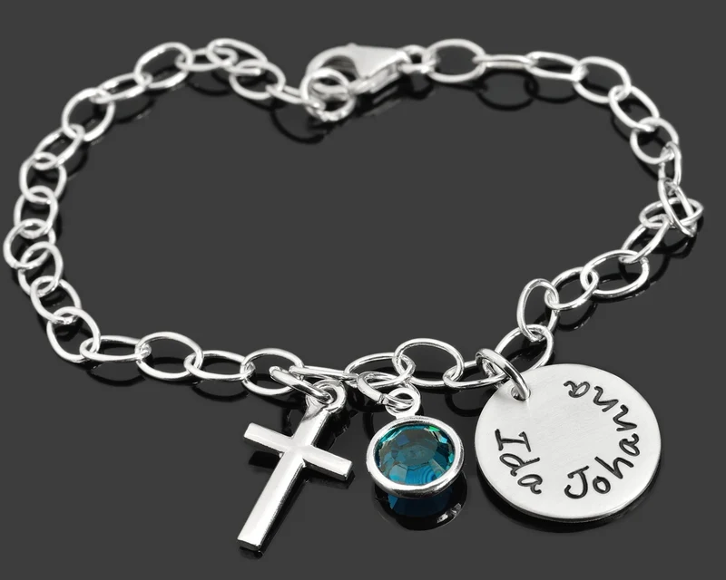 KOMMUNION SCHMUCK GRAVUR, TAUFARMBAND MIT GRAVUR, KREUZ ARMBAND