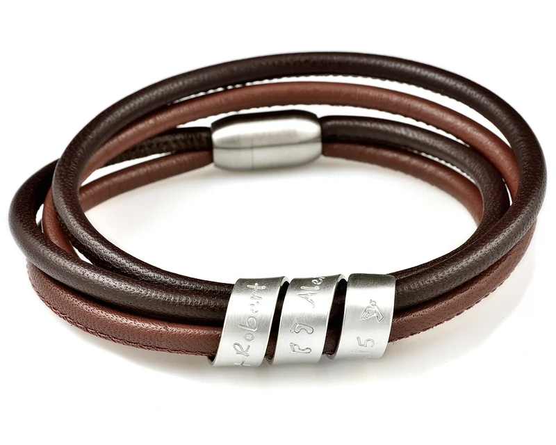 ARMBAND HERREN LEDER NAMEN PERSONALSIERBAR HERRENARMBAND GRAVUR BRAUN