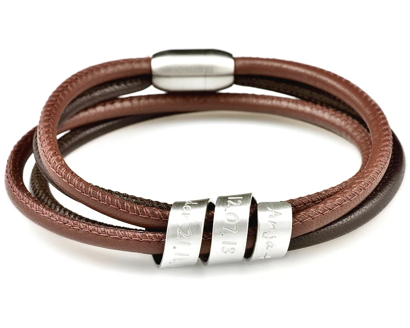 ARMBAND HERREN LEDER NAMEN PERSONALSIERBAR HERRENARMBAND GRAVUR BRAUN