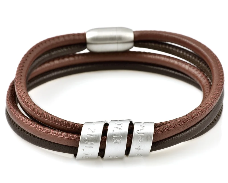 ARMBAND HERREN LEDER NAMEN PERSONALSIERBAR HERRENARMBAND GRAVUR BRAUN