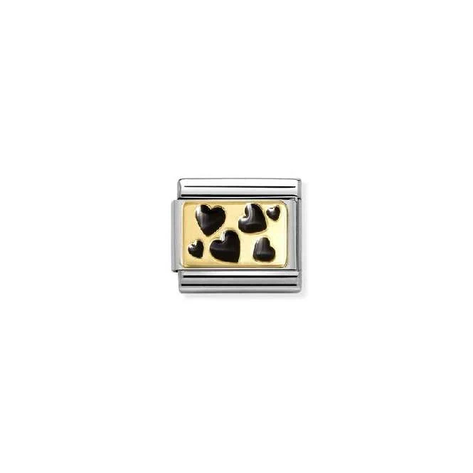 Classic Gold and Enamel Black Scattered Hearts Love & Hearts Charms