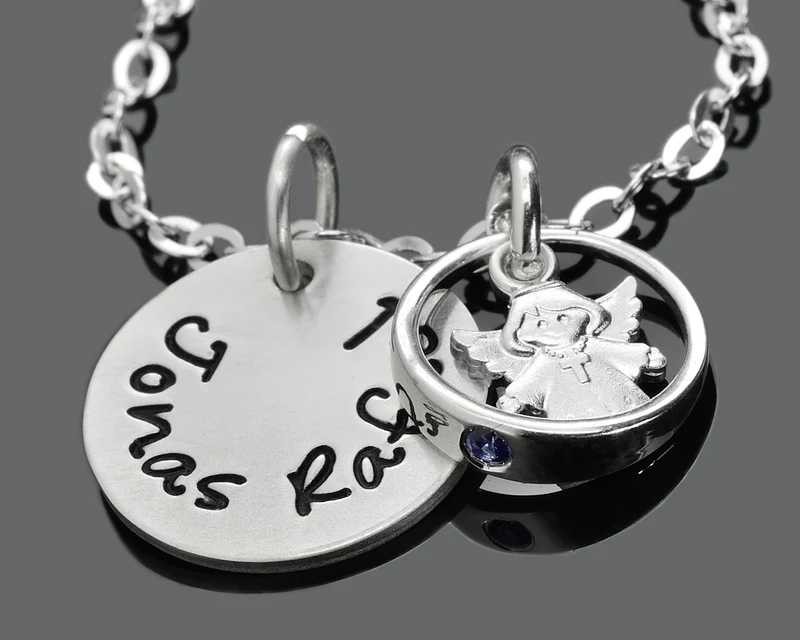 ENGEL KETTE, TAUFSCHMUCK MIT GRAVUR, TAUFGESCHENK RING, SCHUTZENGEL SCHMUCK