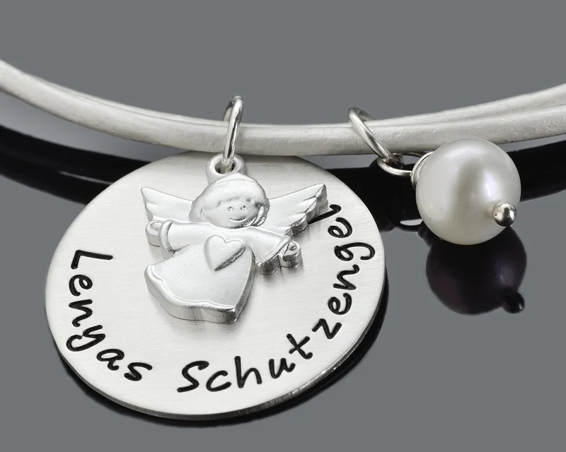 TAUFKETTE MIT GRAVUR, SCHMUCK NAMEN, KETTE MIT ENGEL, LEDERKETTE KINDER