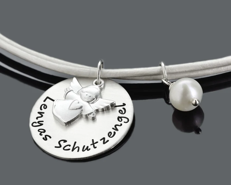 TAUFKETTE MIT GRAVUR, SCHMUCK NAMEN, KETTE MIT ENGEL, LEDERKETTE KINDER