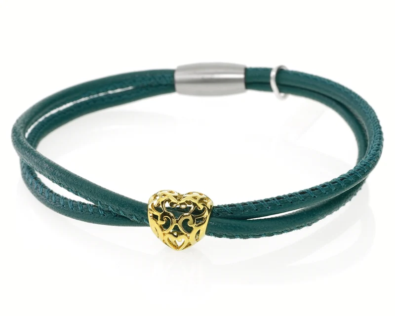 LEDER ARMBAND MIT ANHÄNGER, DESIGNER ARMBAND, TÜRKIS
