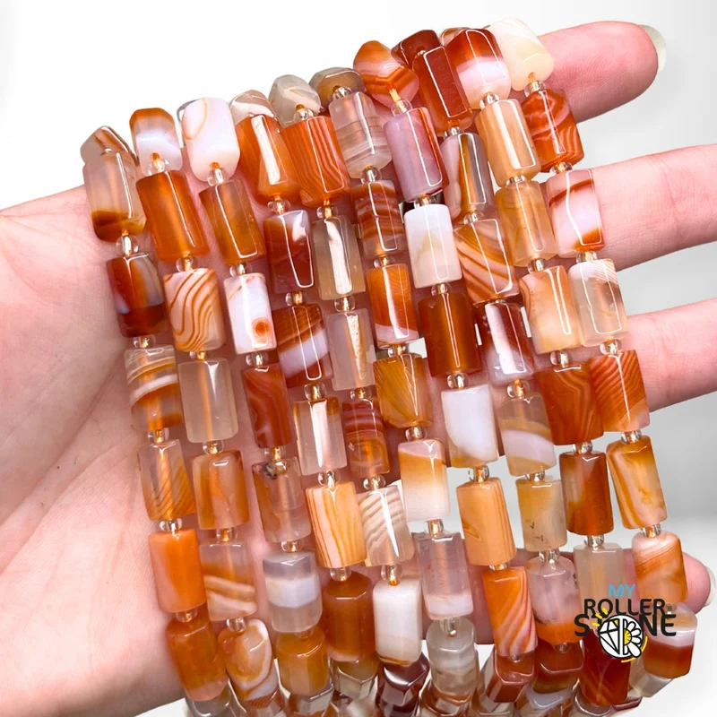 Orangefarbene Botswana-Achat-Säulenperle