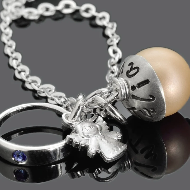 TAUFPERLE MIT GRAVUR, TAUFKETTE MIT NAMEN, GESCHENK ZUR TAUFE, TAUFRING ENGEL