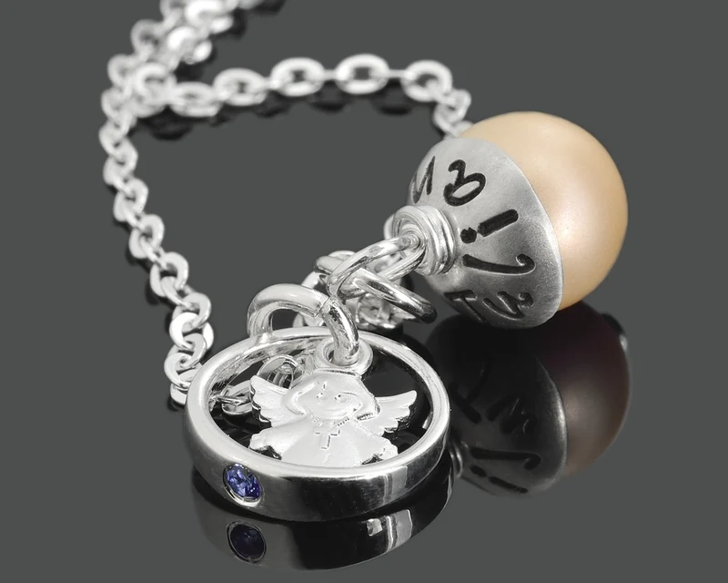 TAUFPERLE MIT GRAVUR, TAUFKETTE MIT NAMEN, GESCHENK ZUR TAUFE, TAUFRING ENGEL
