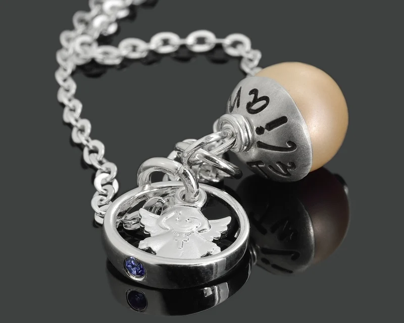 TAUFPERLE MIT GRAVUR, TAUFKETTE MIT NAMEN, GESCHENK ZUR TAUFE, TAUFRING ENGEL