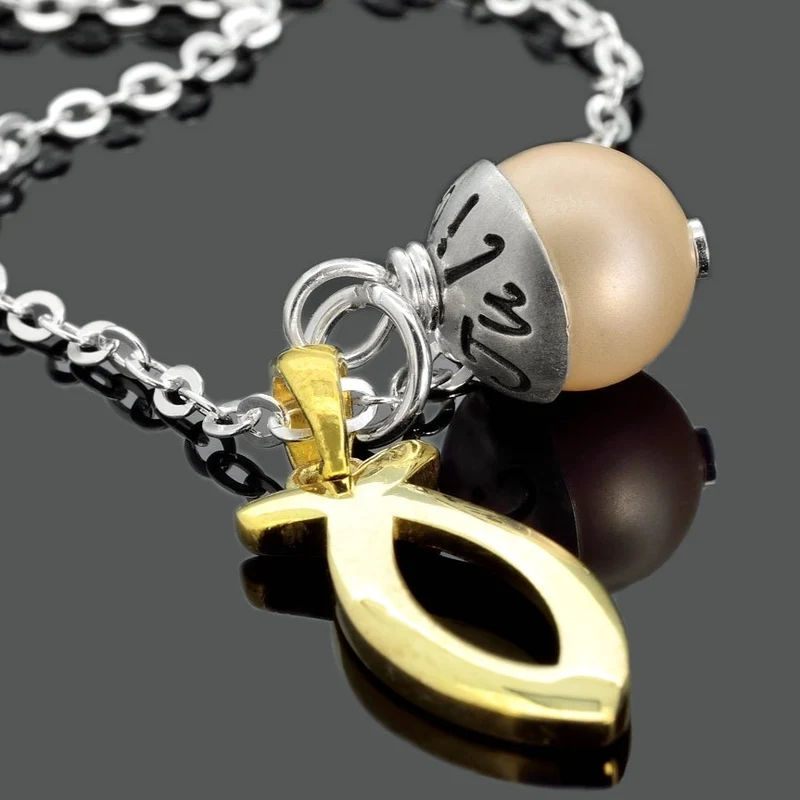 TAUFKETTE MIT GRAVUR, TAUFFISCH KETTE, TAUFGESCHENK, TAUFSCHMUCK MIT NAMEN, TAUFFISCH ICHTHYS