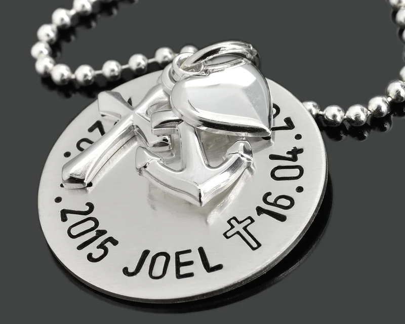 KOMMUNION KETTE MIT GRAVUR, SCHMUCK MIT NAMEN, GLAUBE LIEBE HOFFNUNG