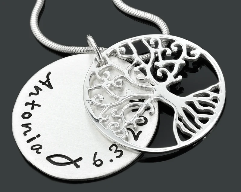TAUFSCHMUCK MIT GRAVUR, TAUFKETTE SILBER, TAUFGESCHENK, LEBENSBAUM