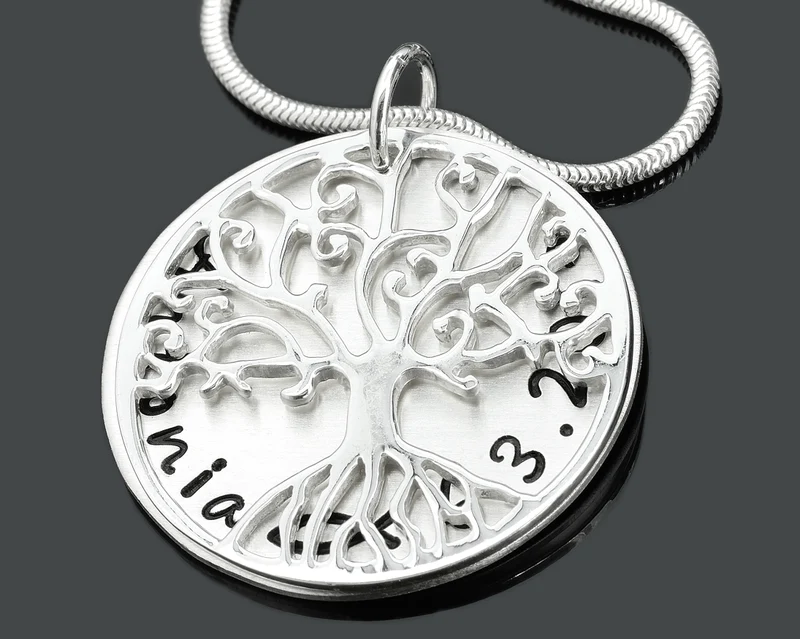 TAUFSCHMUCK MIT GRAVUR, TAUFKETTE SILBER, TAUFGESCHENK, LEBENSBAUM