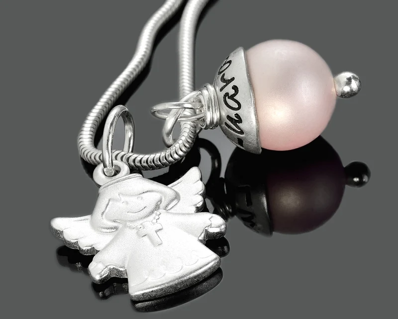 TAUFKETTE MIT GRAVUR, TAUFPERLE, SCHUTZENGEL SCHMUCK, TAUFSCHMUCK MIT NAMEN
