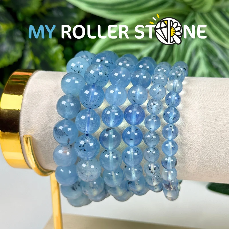 Aquamarin-Armband mit schwarzem Turmalin