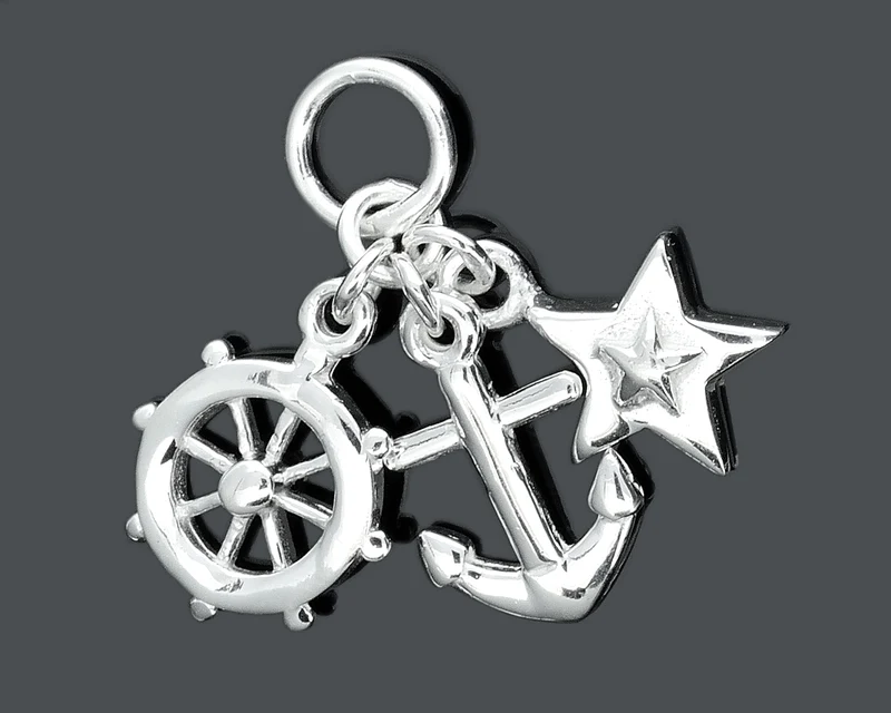 KETTENANHÄNGER SILBER, ANKER, STEUERRAD, ANHÄNGER HOFFNUNG