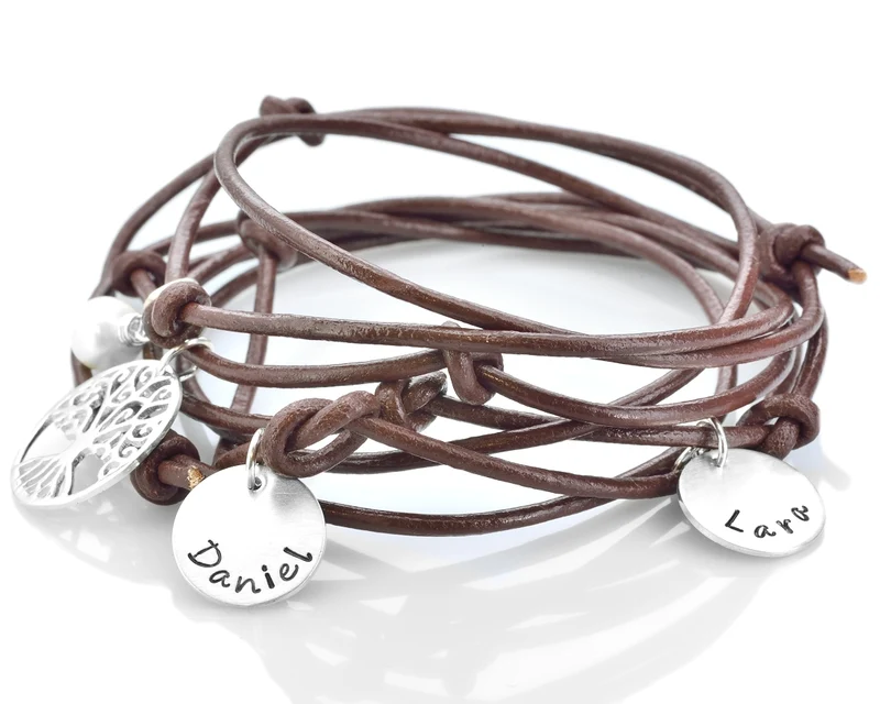 ARMBAND MIT GRAVUR, FAMILIEN ARMBAND, NAMENSARMBAND LEDER