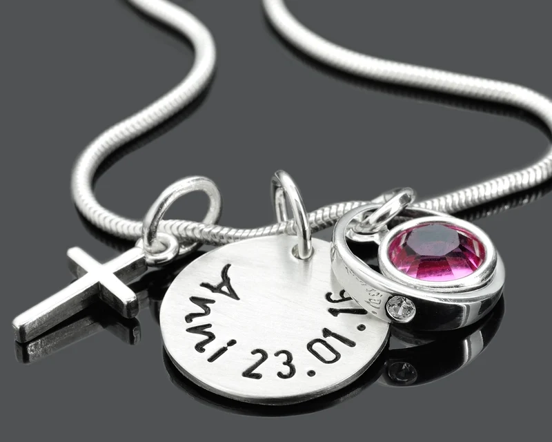 TAUFKETTE MIT GRAVUR, TAUFSCHMUCK MIT NAMEN, TAUFGESCHENK, TAUFRING, KREUZ