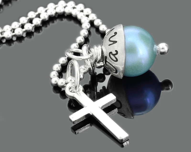 KETTE MIT GRAVUR, TAUFPERLE, TAUFKREUZ, TAUFKETTE JUNGE