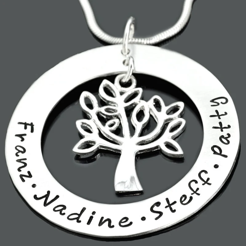 SCHMUCK GRAVUR LEBENSBAUM KETTE DAMEN NAMENSKETTE 925 SILBER OMA MUTTER