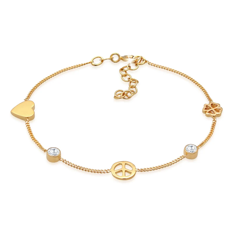 Armband Herz Kleeblatt Peace | Zirkonia (Weiß)