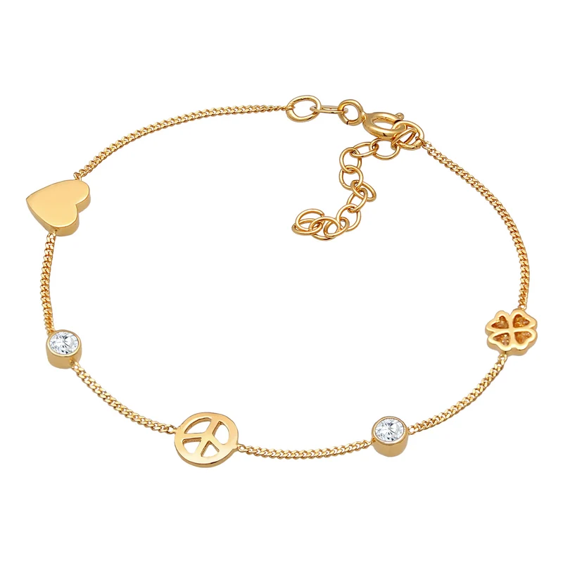 Armband Herz Kleeblatt Peace | Zirkonia (Weiß)
