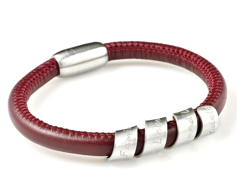 LEDERARMBAND ROT DAMEN GRAVUR DAMENARMBAND PEROSNALISIERTES ARMBAND