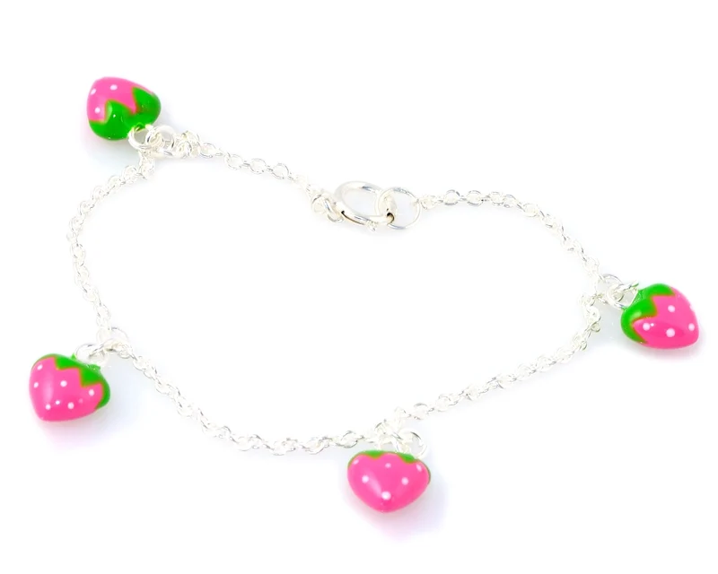 KINDERARMBAND 925 SILBER ROSA ERDBEEREN SILBERARMBAND, ARMBAND FÜR KINDER