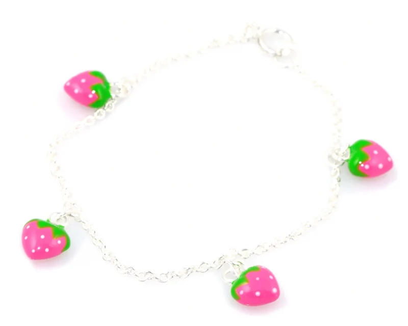 KINDERARMBAND 925 SILBER ROSA ERDBEEREN SILBERARMBAND, ARMBAND FÜR KINDER