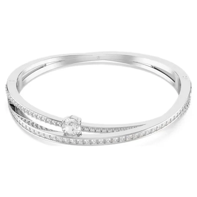 Hyperbola Bangle with Mixed-Cut White Crystal in Rhodium Silver