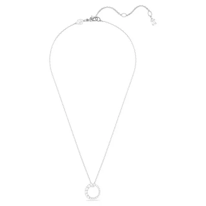 Matrix Pearl Pendant Necklace with Round-Cut White Crystal in Rhodium Silver