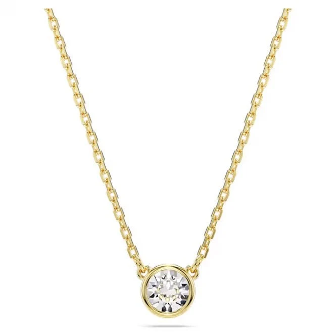 Imber Pendant Necklace with Round-Cut White Crystal in Gold