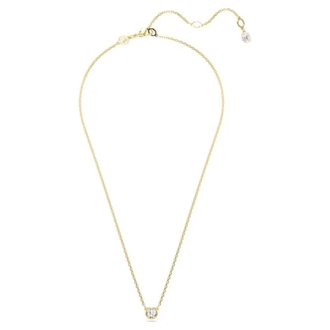 Imber Pendant Necklace with Round-Cut White Crystal in Gold