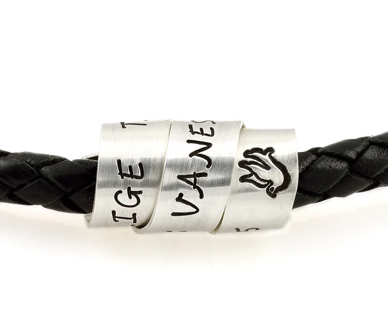MÄNNERKETTE MIT GRAVUR, HERRENSCHMUCK, LEDERKETTE, SILBERSCHMUCK