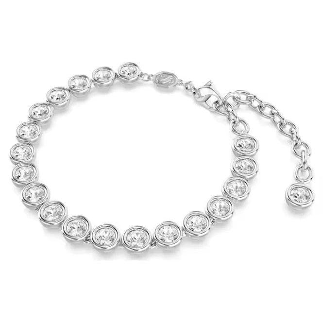 Imber Tennis Bracelet with Round-Cut White Crystal in Rhodium Silver