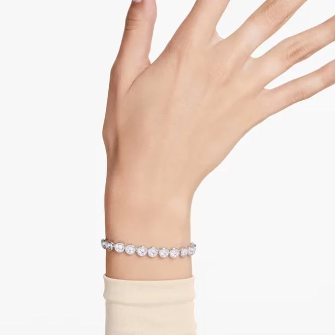 Imber Tennis Bracelet with Round-Cut White Crystal in Rhodium Silver