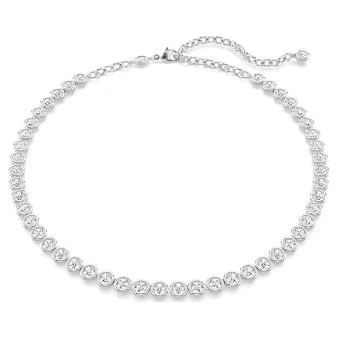 Imber Tennis Necklace with Round-Cut White Crystal in Rhodium Silver